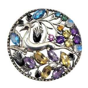 Nicky Butler Leaping Stag Semi-Precious Gemstone Brooch Pendant - .925 Sterling